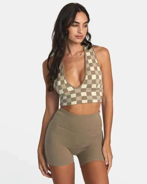 Rvca Fever Racerback Knitted Crop Top Dark Khaki Women Tops