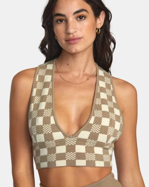 Rvca Fever Racerback Knitted Crop Top Dark Khaki Women Tops