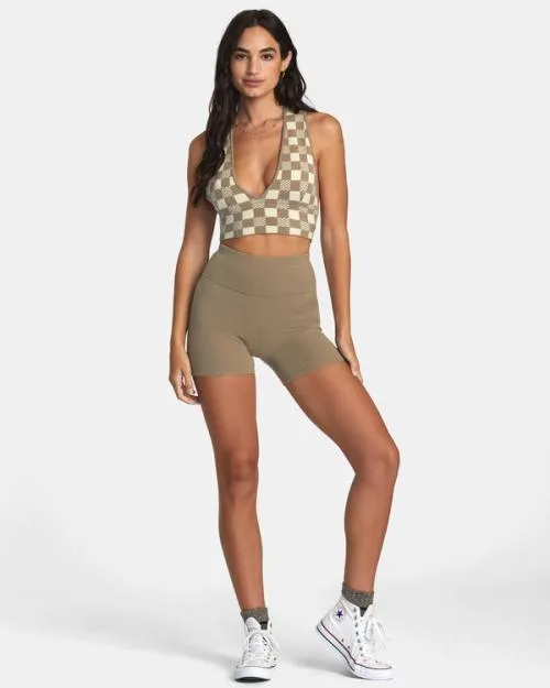 Rvca Fever Racerback Knitted Crop Top Dark Khaki Women Tops