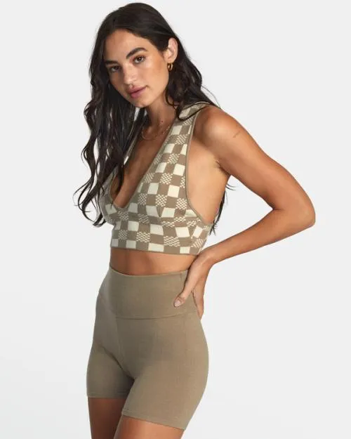 Rvca Fever Racerback Knitted Crop Top Dark Khaki Women Tops