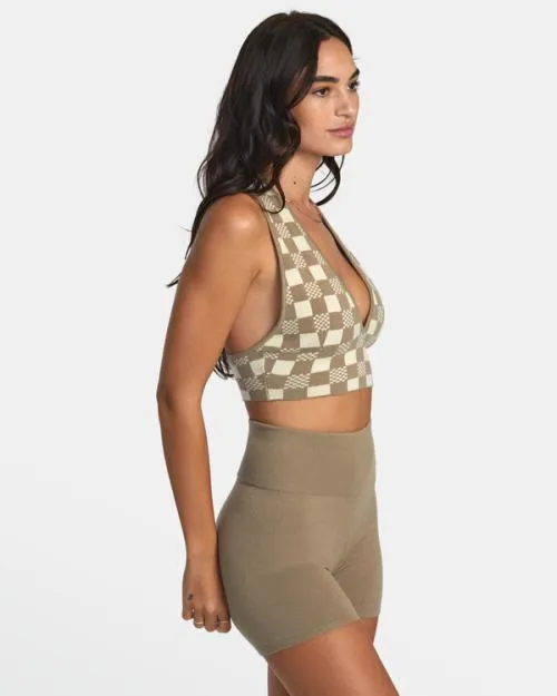 Rvca Fever Racerback Knitted Crop Top Dark Khaki Women Tops
