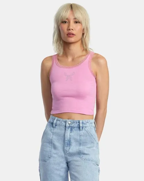 Rvca Glitter Lace Tank Top Cyclamen Women Tees and Tanks