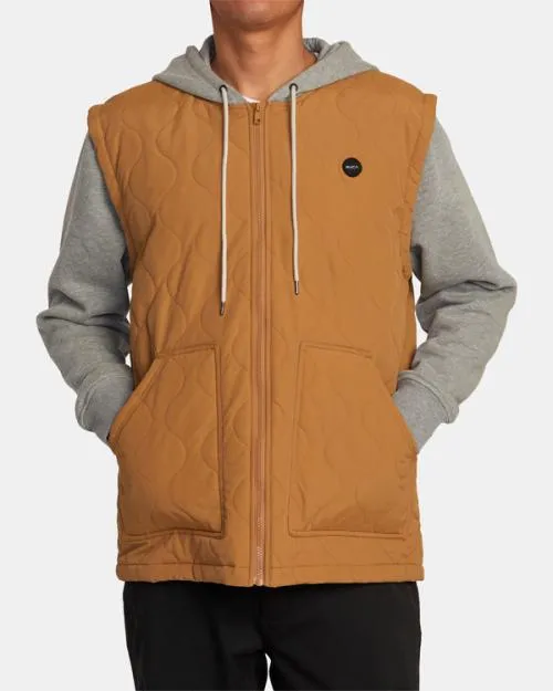 Rvca Grant Hooded Puffer Jacket Camel Men Jackets