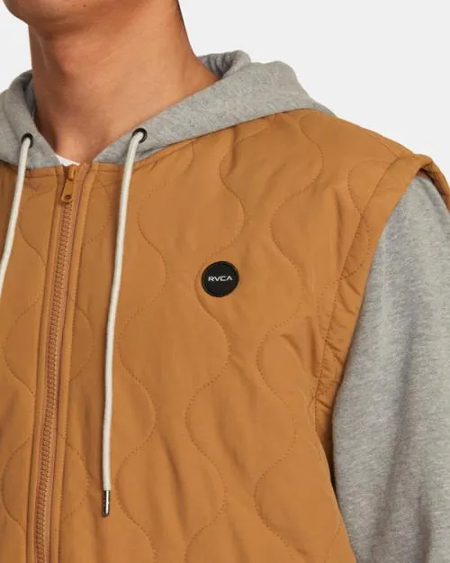 Rvca Grant Hooded Puffer Jacket Camel Men Jackets