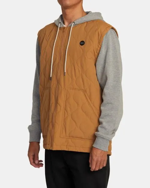 Rvca Grant Hooded Puffer Jacket Camel Men Jackets