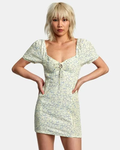 Rvca Gretel Linen Dress Lemon Women Dresses and Rompers