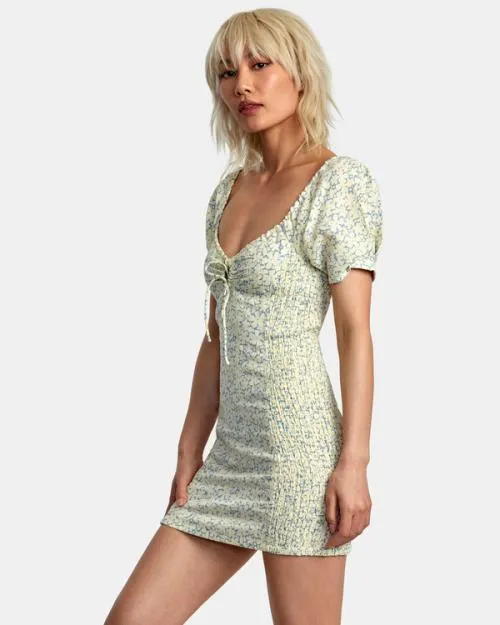 Rvca Gretel Linen Dress Lemon Women Dresses and Rompers