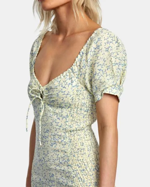 Rvca Gretel Linen Dress Lemon Women Dresses and Rompers