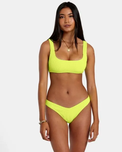Rvca Grooves Texture Bralette Bikini Top Neon Yellow Women Bikini Tops