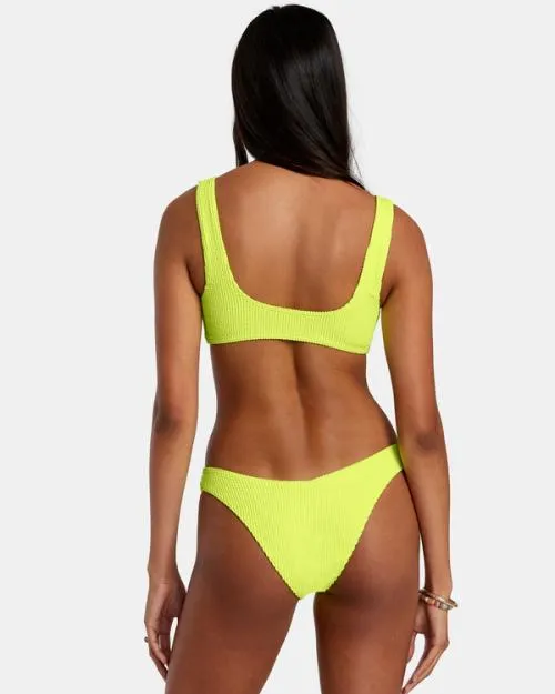 Rvca Grooves Texture Bralette Bikini Top Neon Yellow Women Bikini Tops