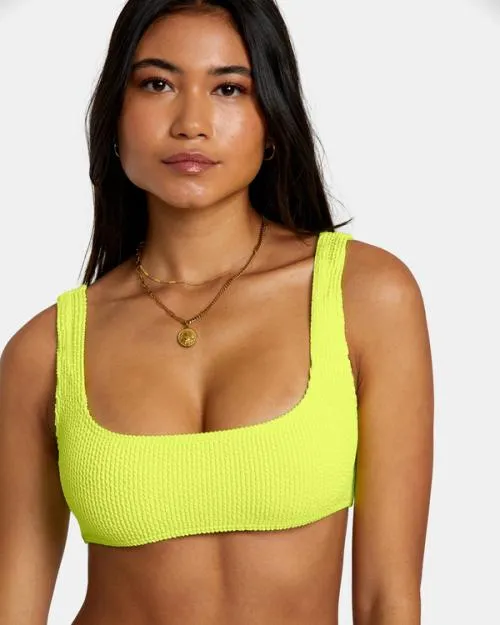 Rvca Grooves Texture Bralette Bikini Top Neon Yellow Women Bikini Tops