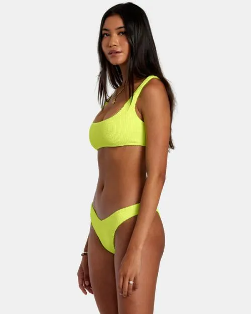 Rvca Grooves Texture Bralette Bikini Top Neon Yellow Women Bikini Tops
