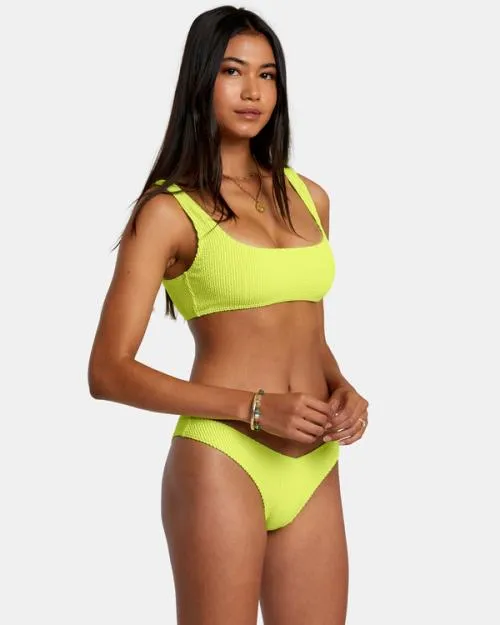Rvca Grooves Texture Bralette Bikini Top Neon Yellow Women Bikini Tops