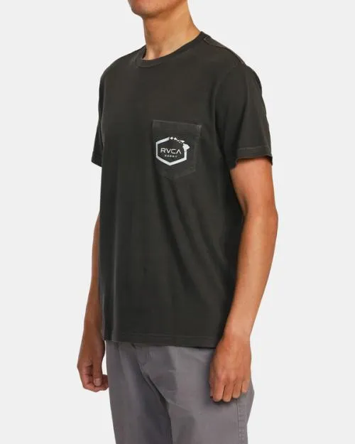 Rvca Hawaii Island Hex Pocket Tee Pirate Black Men Short Sleeves