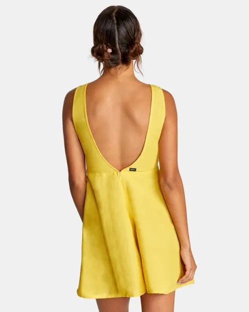 Rvca Linen Shifty Romper Gold Women Dresses and Rompers