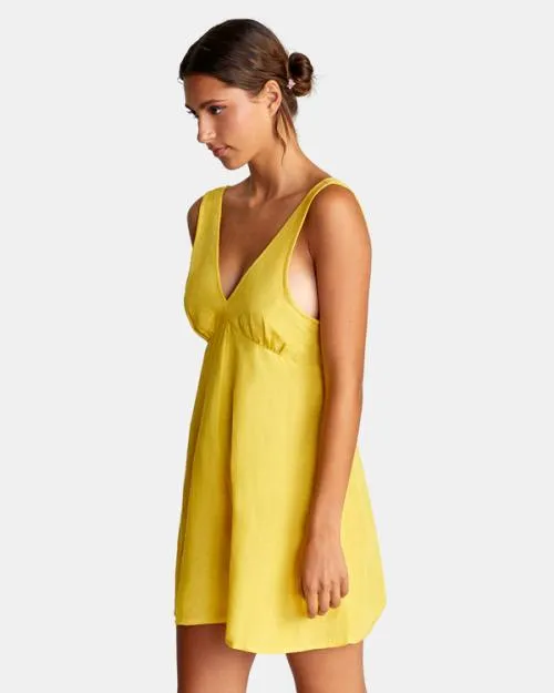 Rvca Linen Shifty Romper Gold Women Dresses and Rompers