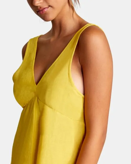 Rvca Linen Shifty Romper Gold Women Dresses and Rompers
