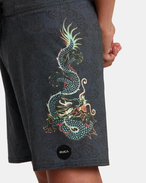 Rvca Neon Dragon Elastic Boardshorts 18034 Black Men Boardshorts
