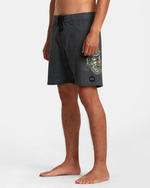 Rvca Neon Dragon Elastic Boardshorts 18034 Black Men Boardshorts