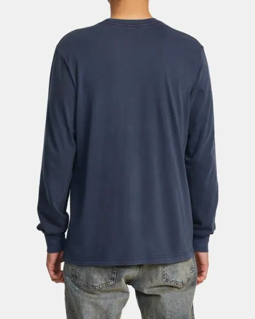 Rvca PTC Pigment Long Sleeve Tee Moody Blue Men Tees and Tanks
