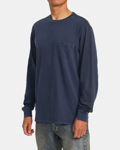 Rvca PTC Pigment Long Sleeve Tee Moody Blue Men Tees and Tanks