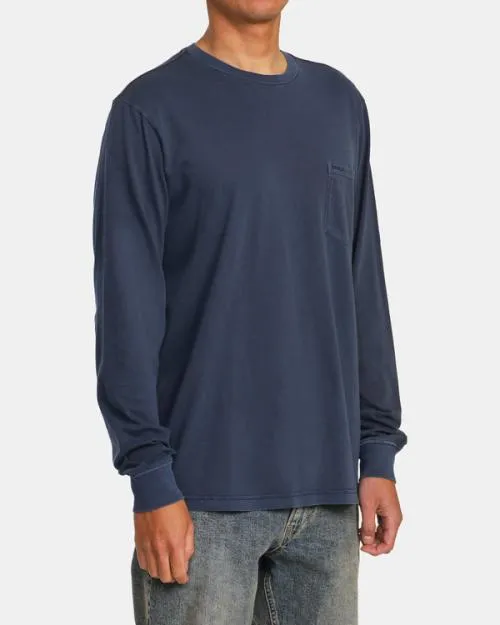 Rvca PTC Pigment Long Sleeve Tee Moody Blue Men Tees and Tanks