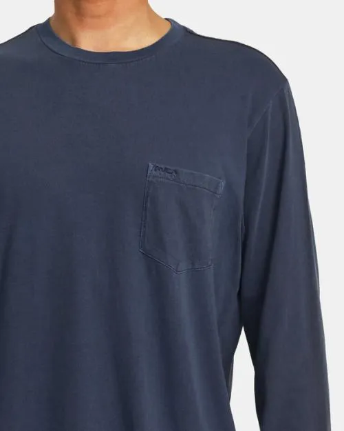 Rvca PTC Pigment Long Sleeve Tee Moody Blue Men Tees and Tanks