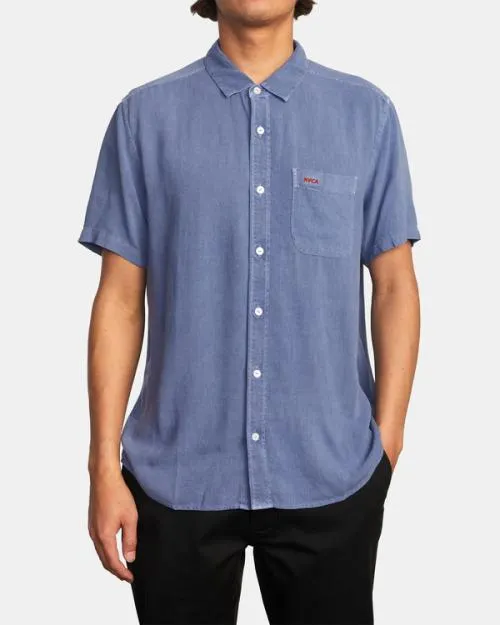 Rvca PTC Woven Short Sleeve Shirt Royal Men Shirts and Flannels
