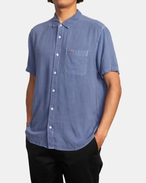 Rvca PTC Woven Short Sleeve Shirt Royal Men Shirts and Flannels