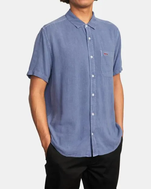 Rvca PTC Woven Short Sleeve Shirt Royal Men Shirts and Flannels