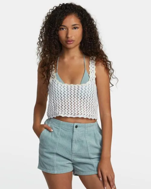 Rvca Railed Crochet Crop Top Whisper White Women Tops