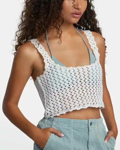 Rvca Railed Crochet Crop Top Whisper White Women Tops