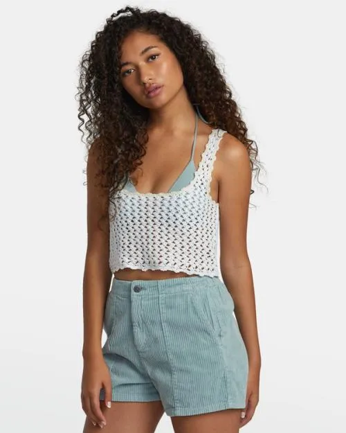 Rvca Railed Crochet Crop Top Whisper White Women Tops