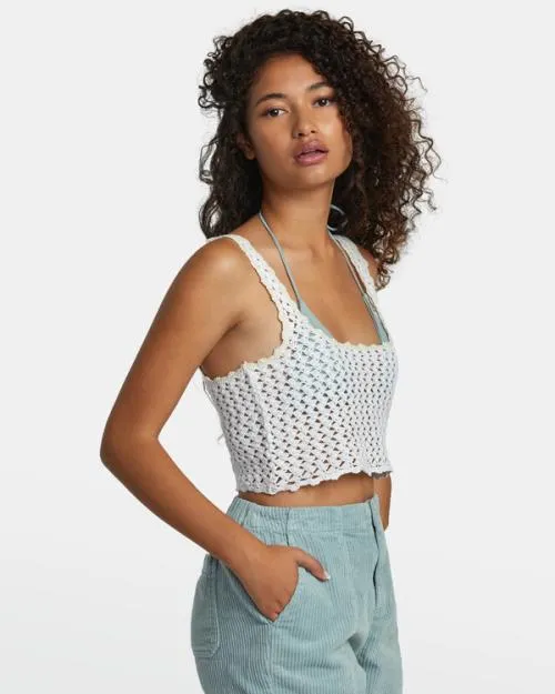 Rvca Railed Crochet Crop Top Whisper White Women Tops