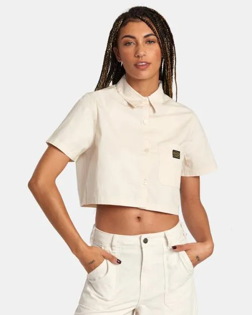 Rvca Recession Long Sleeve Shirt Latte Women Tops