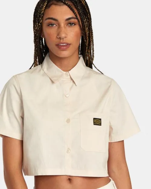 Rvca Recession Long Sleeve Shirt Latte Women Tops