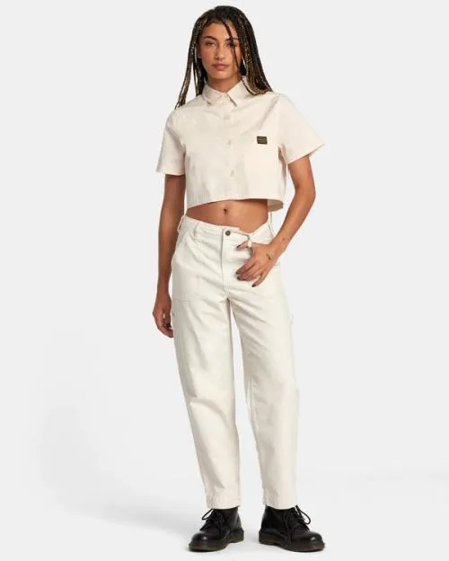 Rvca Recession Long Sleeve Shirt Latte Women Tops