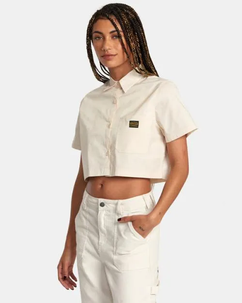 Rvca Recession Long Sleeve Shirt Latte Women Tops