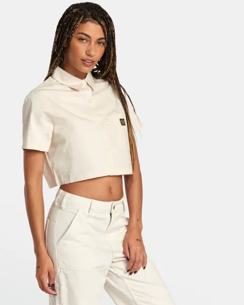 Rvca Recession Long Sleeve Shirt Latte Women Tops