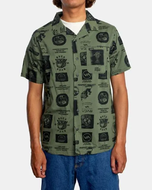 Rvca Recon Collage Short Sleeve Shirt Cactus Men Shirts and Flannels