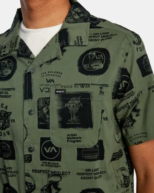 Rvca Recon Collage Short Sleeve Shirt Cactus Men Shirts and Flannels