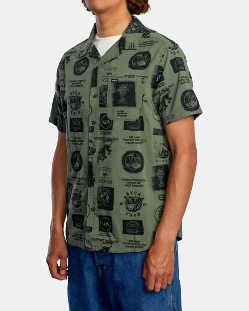 Rvca Recon Collage Short Sleeve Shirt Cactus Men Shirts and Flannels