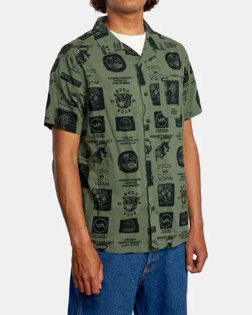 Rvca Recon Collage Short Sleeve Shirt Cactus Men Shirts and Flannels