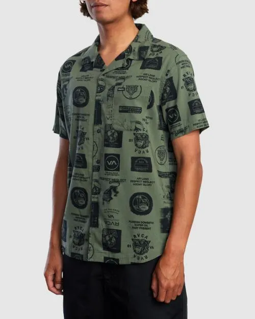 Rvca Recon Collage Short Sleeve Shirt Cactus Men Shirts and Flannels