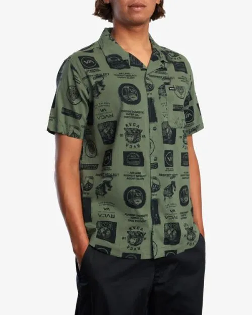 Rvca Recon Collage Short Sleeve Shirt Cactus Men Shirts and Flannels