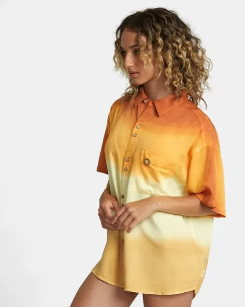 Rvca Rose Machado Swami Short Sleeve Shirt Lemon Meringue WomenMen Tops