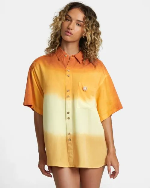 Rvca Rose Machado Swami Short Sleeve Shirt Lemon Meringue WomenMen Tops
