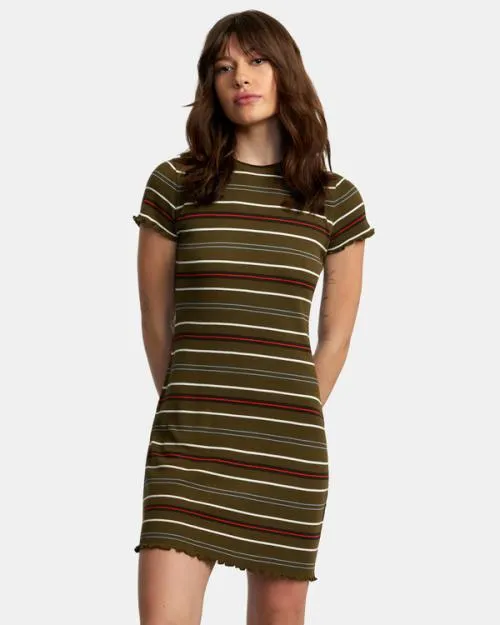 Rvca Rover Rib Knit Dress Dark Olive Women Dresses and Rompers