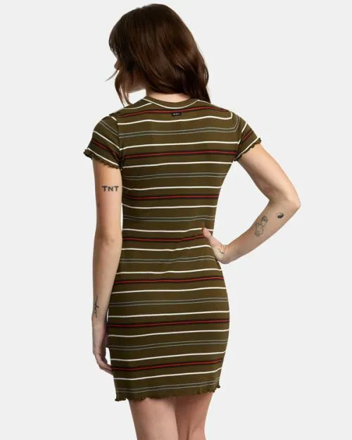 Rvca Rover Rib Knit Dress Dark Olive Women Dresses and Rompers