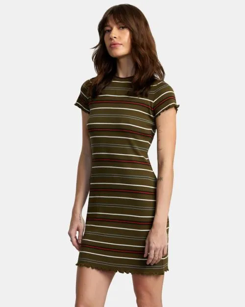 Rvca Rover Rib Knit Dress Dark Olive Women Dresses and Rompers